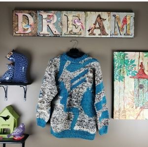 Wool  Vintage sweater Turquoise Black White Abstract Pattern XL?